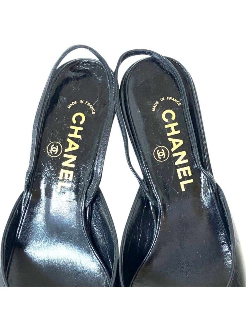 Chanel Vintage Sling Back Pointed Toe Pumps 36.5 Black Heel - Picture 6 of 10